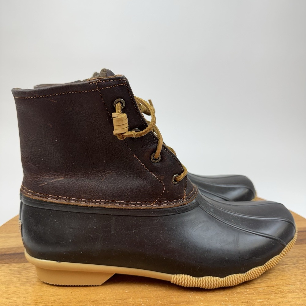 New NWOB Womens Sperry Saltwater Brown Leather Waterproof Duck Boots Size 12 M